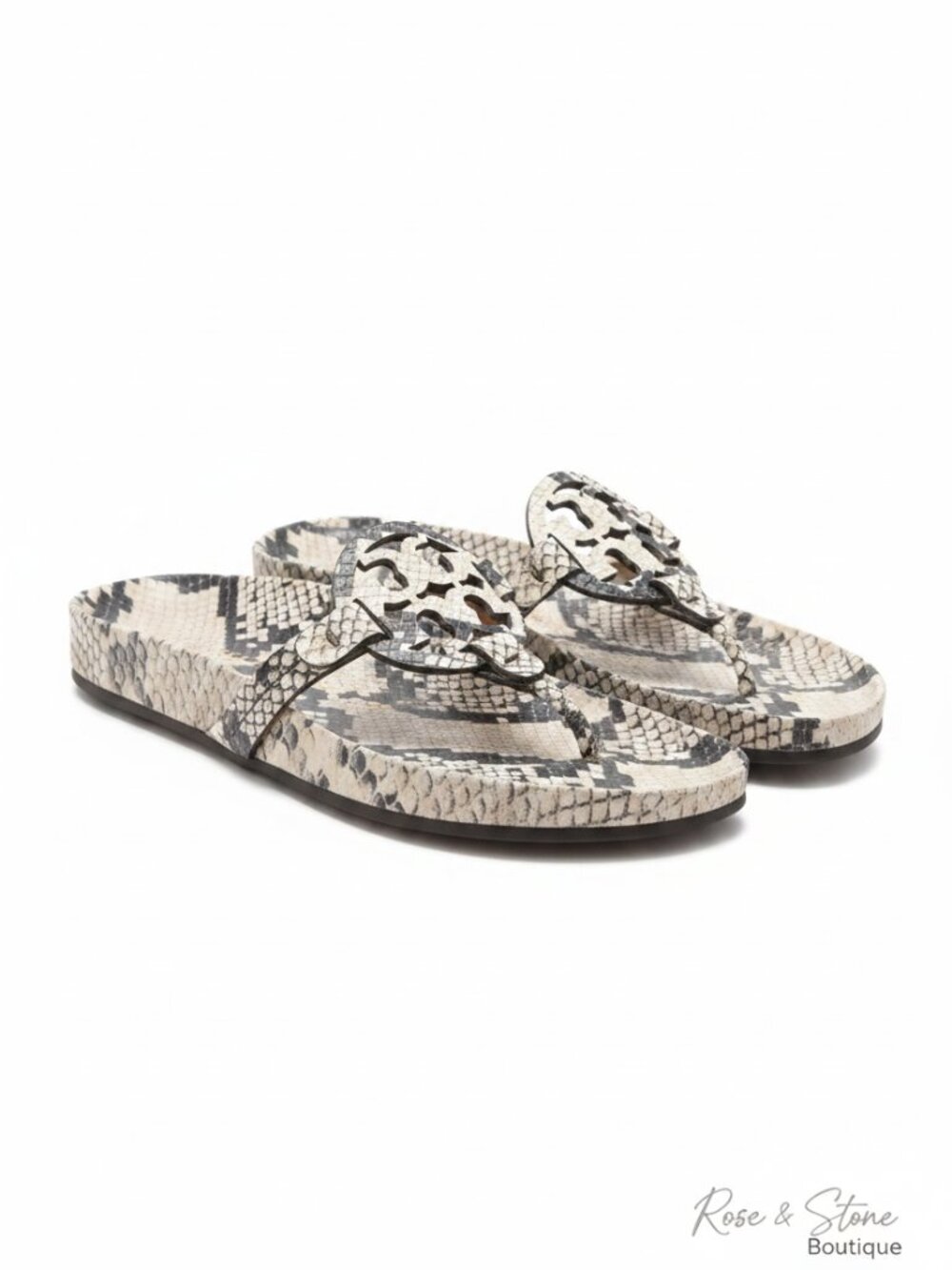 Tory Burch Miller Snake-Embossed Slide Sandal | Ivory Python | Size 8.5